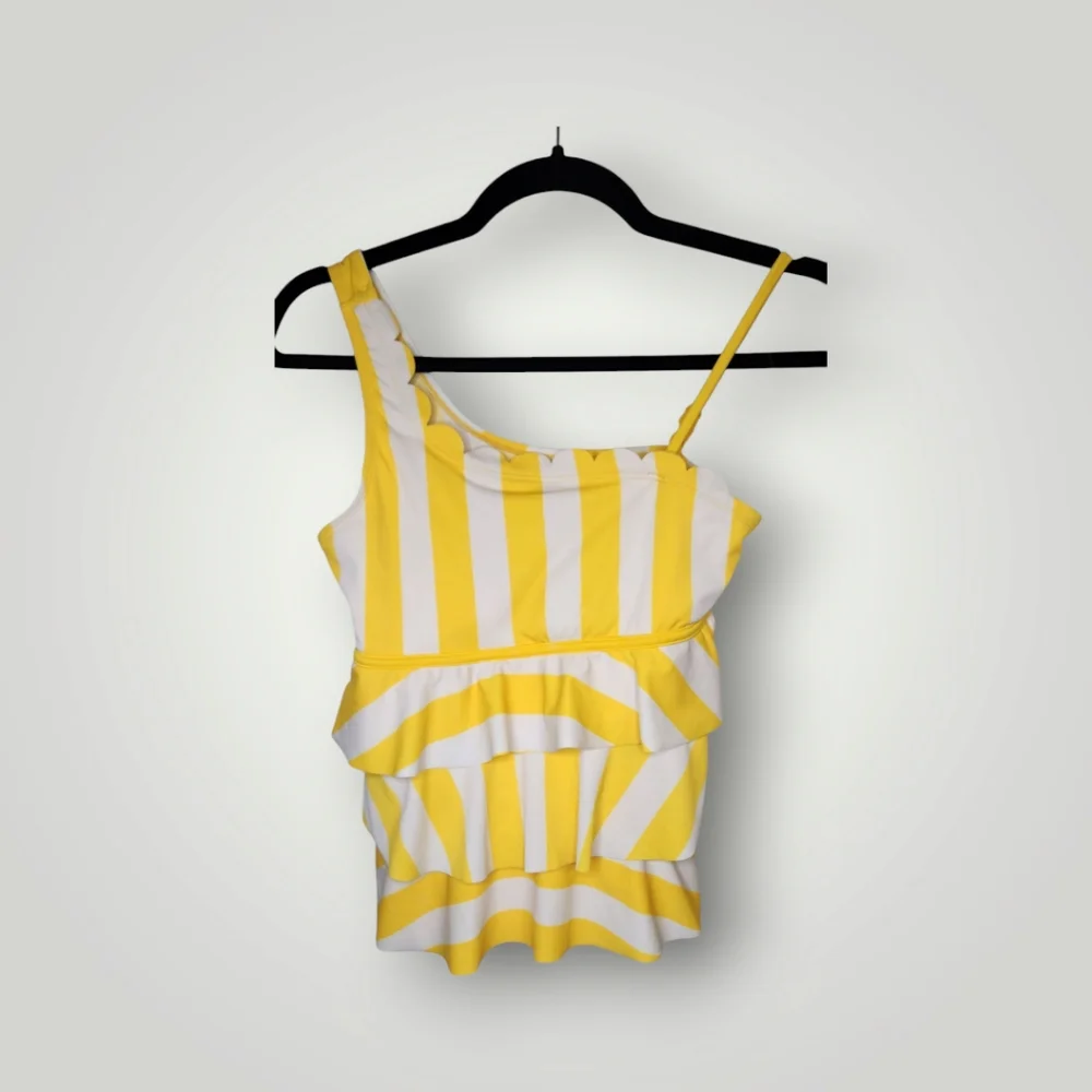 Justice canary yellow white striped tankini top youth size 16